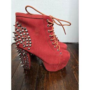 Jeffrey Campbell Red Spiked Lita Platform Lace Up Bootie